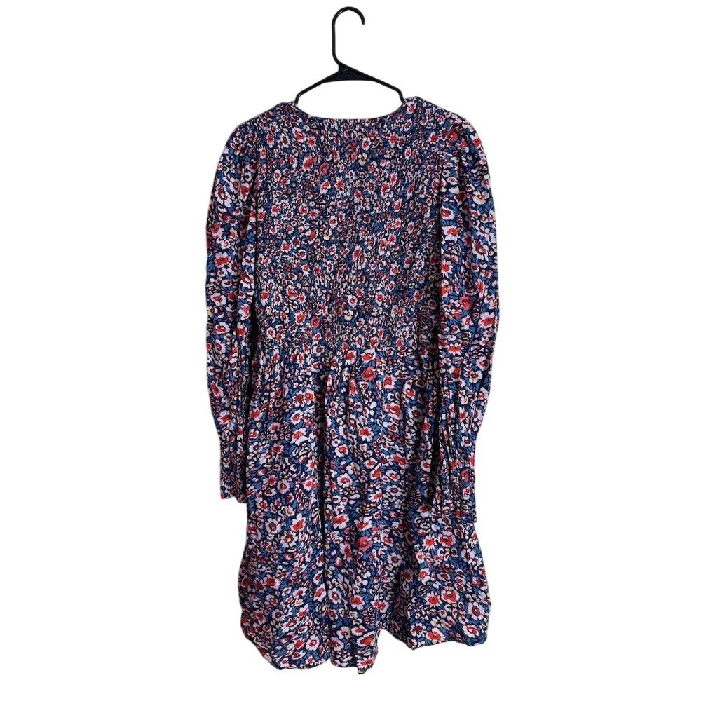 Boden Dress Womens 16/18 Long Navy Red Floral Smocked Fit & Flare Midi - Picture 7 of 9